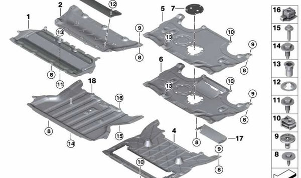 Cubierta del compartimento del motor trasera para BMW G30, G31 (OEM 51757409405). Original BMW