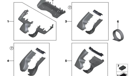 Juego de tapas de base de retrovisor OEM 51167945222 para BMW G42, G87, G20, G21, G28, G80, G81, G22, G23, G26, G82, G83, F91, F92, F93, G14, G15, G16, G01, G05, G07, G29, i3. Original BMW.