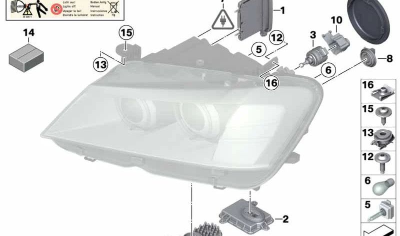 Tapa protectora derecha faro OEM 63117332086 para BMW X3 F25 {xDrive28i, sDrive18d, sDrive20i, sDrive28d}. Original BMW.