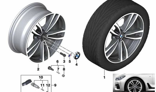 Llanta de aleación ligera color Orbitgrey 9,5Jx19 ET39 OEM 36118092591 para BMW G32, G11, G12. Compatible con versiones 620d, 630d, 630i y xDrive. Original BMW.