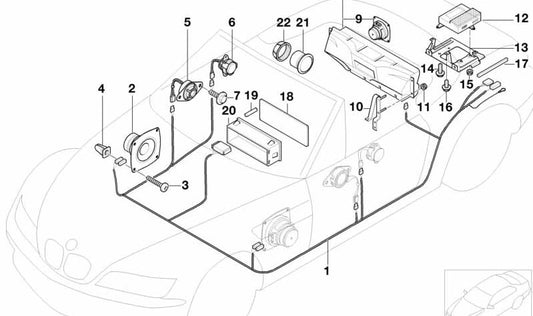 Subwoofer box support OEM 65128398541 for BMW E36. Original BMW.