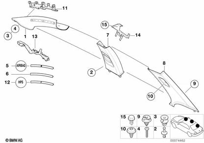 Cubierta Embellecedora Columna A HPS para BMW Serie 3 E46 (OEM 51438248257). Original BMW
