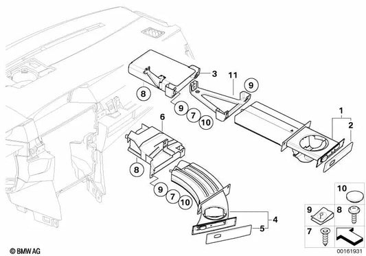 Interior cup holder for BMW 5 Series E60, E60N, E61, E61N (OEM 51457063168). Original BMW