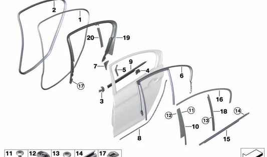 OM 51357381276 Guida alla finestra destra Stampo per BMW G30, G31. BMW originale.