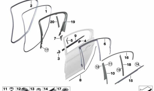 Cortinilla parasol para ventana triangular izquierda OEM 51357385393 para BMW F90 (M5), G30 (Serie 5). Original BMW.