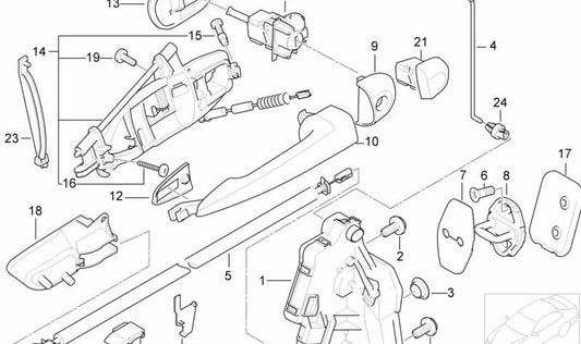 Rechte Innenpersonenöffner für die BMW 3 E46 -Serie (OEM 51217002020). Original BMW
