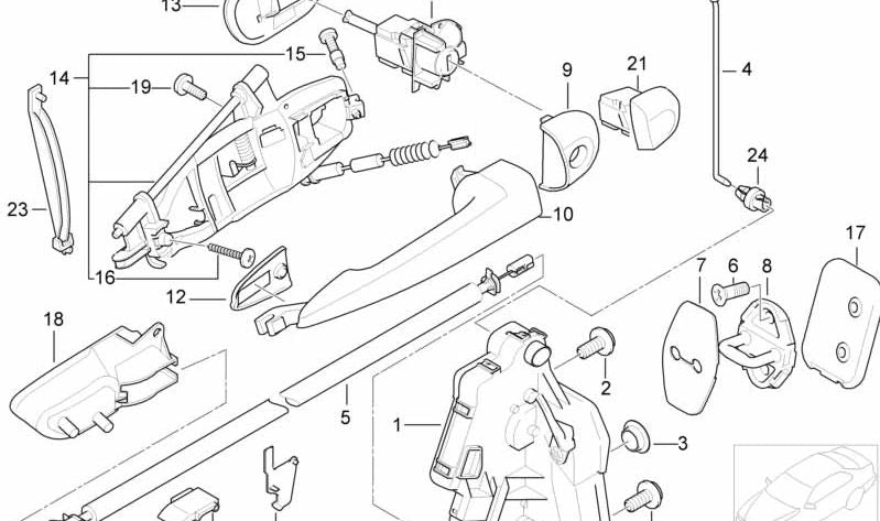 Cerradura con resorte giratorio izquierdo OEM 51218253431 para BMW 3 E46 (316i, 316ti, 318d, 318i) y más. Original BMW.