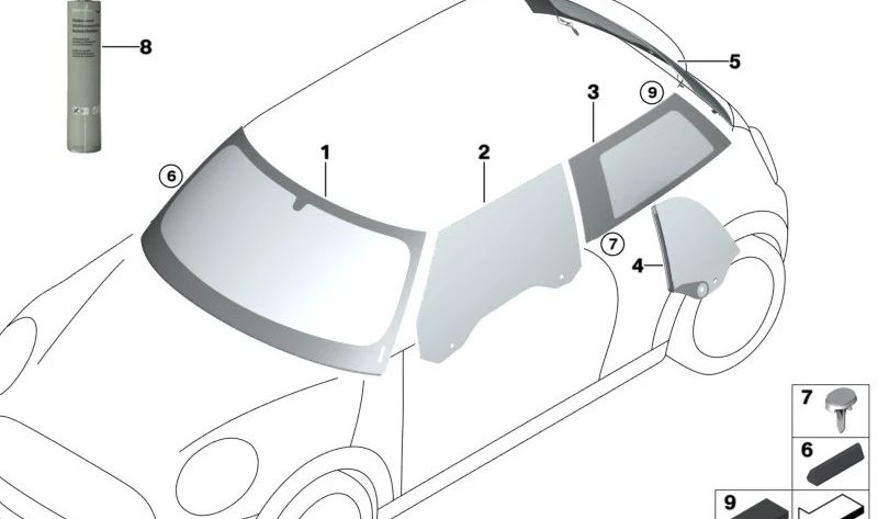 Ventanilla lateral fija trasera derecha OEM 51377461592 para MINI F56, F56 BEV, F56 LCI, F66... y más. Original MINI.