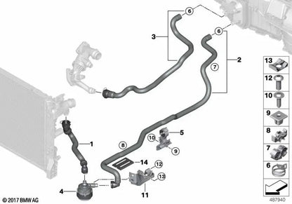 Manguera de líquido refrigerante retorno OEM 64219326896 para BMW Serie 5 G30, G31, Serie 7 G11, G12, Serie 8 G14, G15, G16... y más. Original BMW.