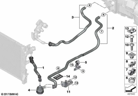 Rückkehrkältemittelschlauch für BMW G30, G30N, G31, G11, G11N, G12, G12N, G14, G15, G16 (OEM 64219326896). Original BMW