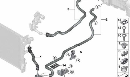 Manguera de líquido refrigerante retorno OEM 64219326896 para BMW Serie 5 G30, G31, Serie 7 G11, G12, Serie 8 G14, G15, G16... y más. Original BMW.