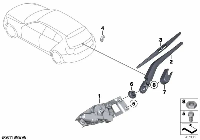 Rear wiper motor for BMW F20, F21 (OEM 67637258532). Original BMW.