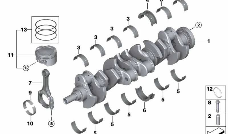 Cuscinetti viola per BMW 5 F07 Series, F10, F11, G30, Serie 6 F06, F12, F13, Serie 7 F01, F02, F04, G11, G12, X5 E70, F15, G05, X6 E71, F16, X7 G07 (OEM 11217576759). BMW originale
