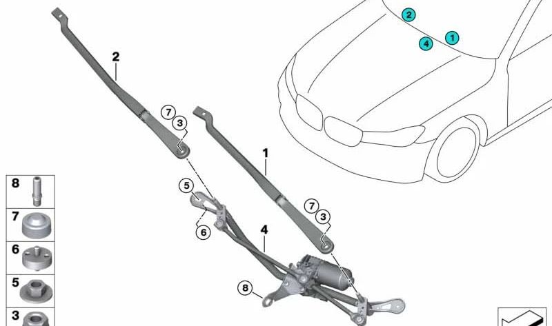 Mechanism and engine of wiper OEM 61619851352 for BMW F90, G30, G31, G11, G12. Original BMW.