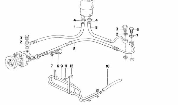 Tubería de retorno de dirección asistida OEM 32411136358 para BMW E30. Original BMW.