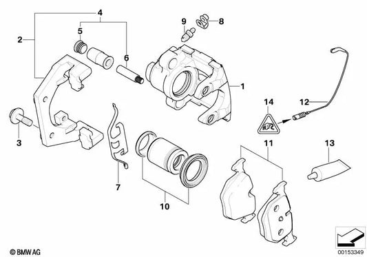 Left brake caliper housing for BMW E53 (OEM 34216757055). Original BMW