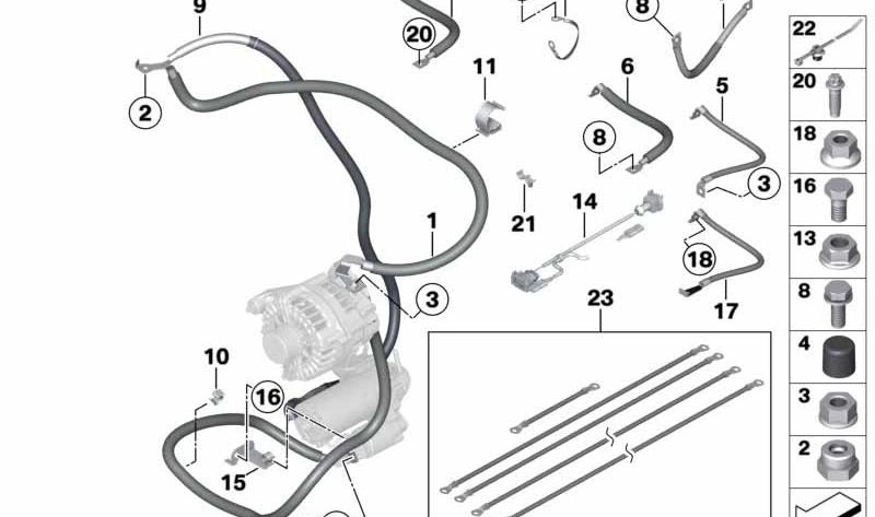 Soporte cableado generador de arranque OEM 12427612162 para BMW F20, F21, F22, F23, F30, F31, F34, F32, F33, F36, F07, F10, F11, E84, F25, F26, E89. Original BMW.