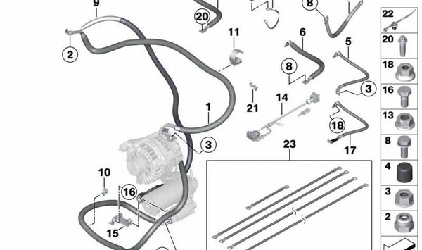 Soporte cableado generador de arranque OEM 12427612162 para BMW F20, F21, F22, F23, F30, F31, F34, F32, F33, F36, F07, F10, F11, E84, F25, F26, E89. Original BMW.