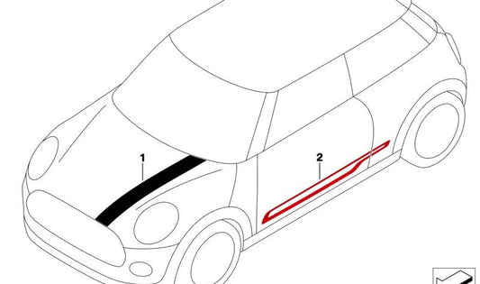 Tira de adorno delantera derecha OEM 51145A36F36 para MINI F56 LCI, F56 BEV LCI, F55 LCI, Cabrio F57 LCI. Original MINI.