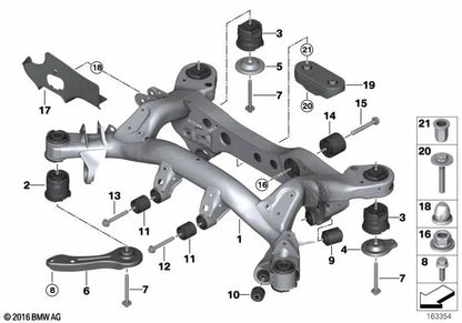 Cojinete de goma delantero para BMW Serie 1 E81, E82, E87, E87N, E88, Serie 3 E90, E90N, E91, E91N, E92, E92N, E93, E93N, X1 E84 (OEM 33176760287). Original BMW