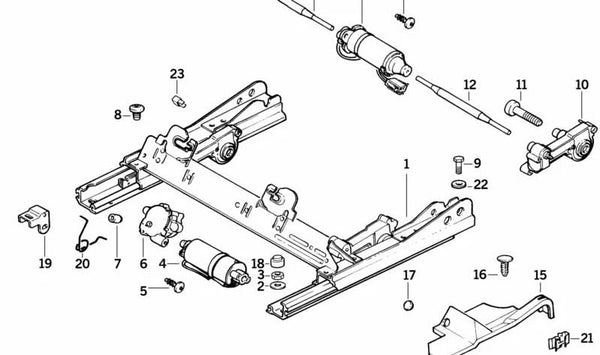 Ajuste longitudinal derecho del asiento OEM 52108157464 para BMW E36. Original BMW.