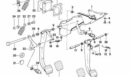 Soporte de pedal OEM 35111157719 para BMW E30. Original BMW.