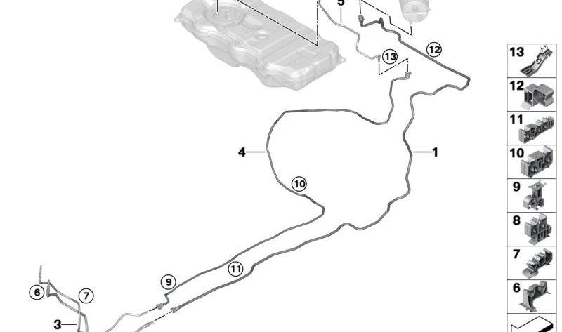 Tubería de combustible delantera OEM 16125A1A319 para BMW G20, G20N, G21, G21N, G28, G28N, G22, G22N, G23, G23N, G26, G26N y G42. Original BMW.