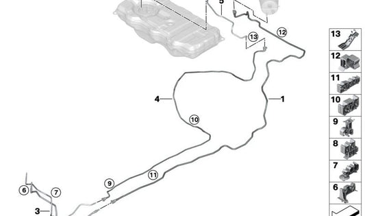 Tubo de ventilación de combustible delantero OEM 16117449033 para BMW G20, G21, G28, G22, G23. Original BMW.