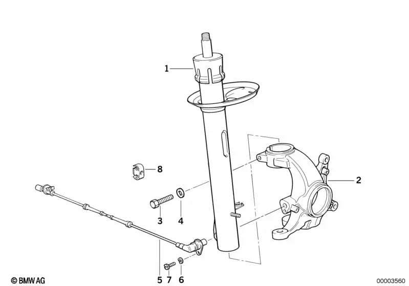 Amortiguador delantero derecho para BMW Serie 5 E34 (OEM 31311139088). Original BMW.