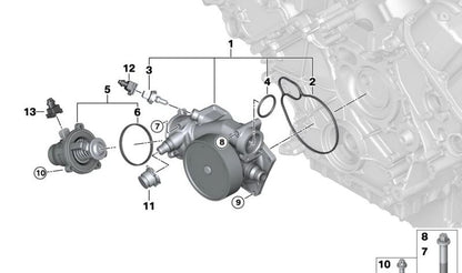 Bomba de agua mecánica OEM 11517548263 para BMW F07, F10, F11, F06, F12, F13, F01, F02, F04, E70, F15, E71, E72, F16. Compatible con motores N63 y N63T. Original BMW.