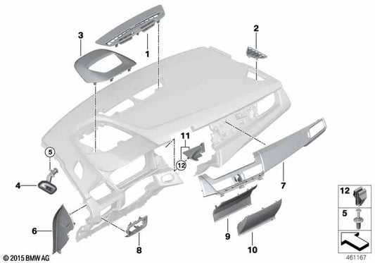 Blende Center for BMW 2 F45 Series, F45N, F46, F46N (OEM 51169316997). BMW d'origine
