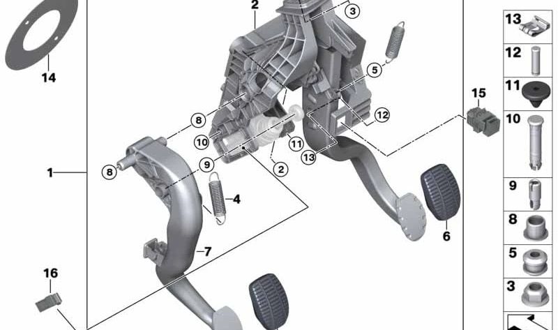 Pedal de freno completo OEM 35006870847 para BMW F45, F46, F48, F39, F52, F52, F52, F52. Compatible con motores B38, B47, B11. Original BMW.