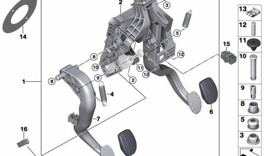 Pedal de freno completo OEM 35006870847 para BMW F45, F46, F48, F39, F52, F52, F52, F52. Compatible con motores B38, B47, B11. Original BMW.