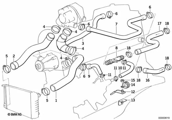 Manguera de agua para BMW Serie 3 E30 (OEM 11531287551). Original BMW