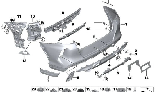 Rear right bumper bracket for BMW F96 (OEM 51128075214). Original BMW