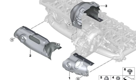 Wärme Schutzplatte des Auspuffkollektors für BMW Series 3 G20, G21, Serie 4 G22, G33, 5 G30N -Serie, G31N, 6 G32N -Serie, 7 G11N -Serie, G12N, Serie 8 G14, G15, G16, X3 G01, X4 G02 , X5 G05, x6 G06, x7 G07 (OEM 11628598168). Original BMW