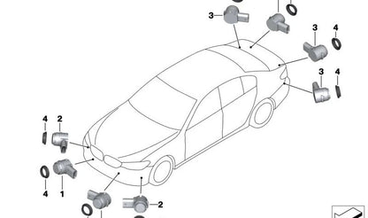 Sensor de aparcamiento ultrasónico blanco alpino OEM 66209826949 para BMW G26 ALPINA B4, D4s (2022–2024). Compatible con Park Distance Control (PDC) y asistente de aparcamiento. Original BMW.