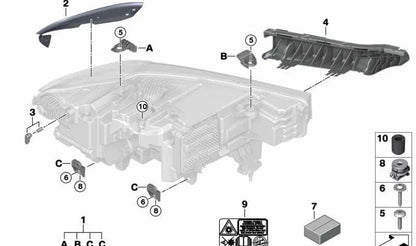 Kit de reparación de faro delantero OEM 63119466174 para BMW X7 {G07, ALPINA XB7, M50i, xDrive30d, xDrive40d}. Compatible con modelos desde 2018 hasta 2027. Original BMW.