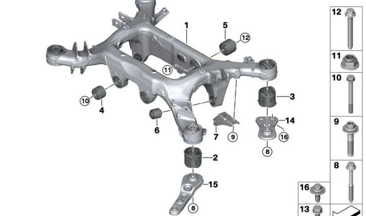 Heckkautschuklager für BMW G60, G61, G68, G70 (OEM 33176897625). Original BMW