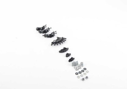 Kit de tornillos fijación parachoques delantero OEM 51112293997 para BMW E46. Incluye grapas, tornillos, tuercas, arandelas y accesorios completos. Original BMW.