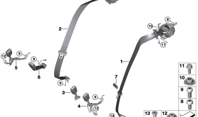 Rear Center Lower Strap for BMW 7 Series G70 (OEM 72115A348A7). Original BMW