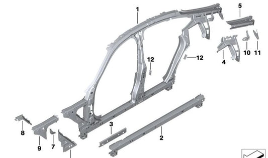 Marco lateral central izquierdo OEM 41219625519 para BMW G26 {420d, 420d xDrive, 420i, 430d xDrive}. Pieza original BMW.