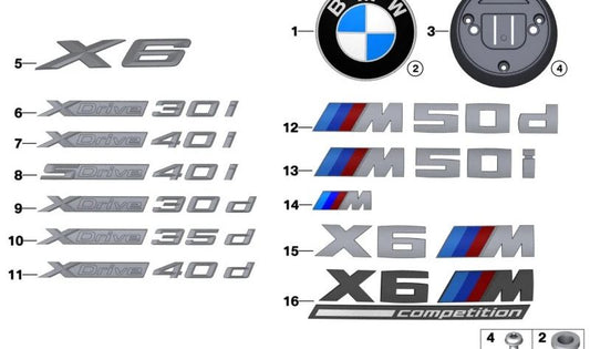 ** Emblem "X6" OEM 51148092874 para BMW G06 **  
Compatível com: BMW X6 (G06)  
Produto BMW original.