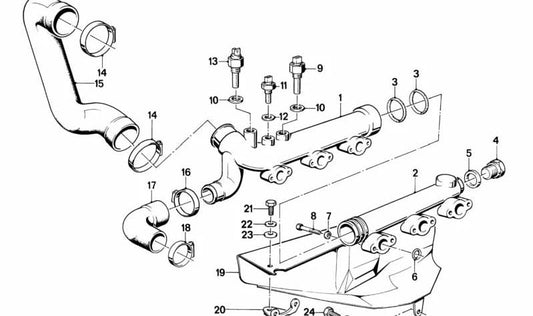 Manguera de refrigeración OEM 11531307210 para BMW E28 M5 y E24 M635CSi, 635CSi. Original BMW.
