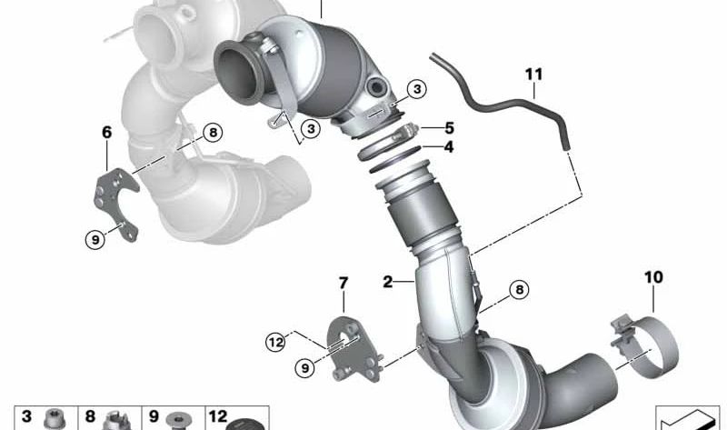 Abrazadera en V para BMW Serie 5 F90, F90N, Serie 8 F91, F92, F93, X5 F95, X6 F96 (OEM 18327856836). Original BMW
