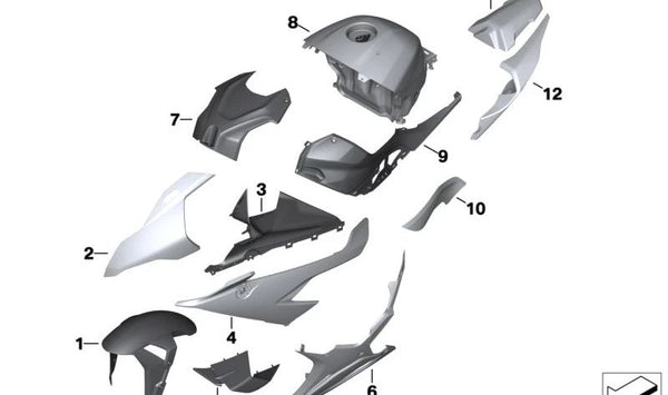 Carcasa lateral superior izquierda OEM 46631542837 para BMW Motorrad M 1000 RR (SK66) 2020-2022. Original BMW Motorrad.