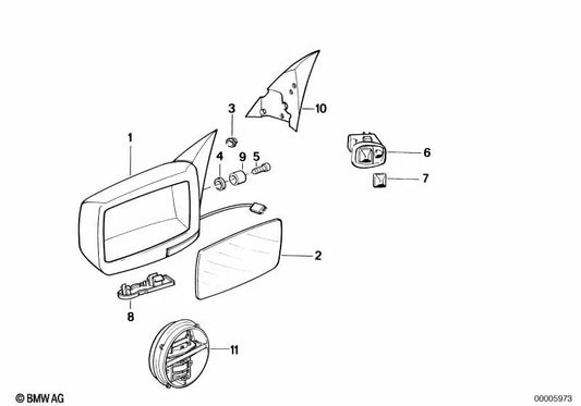 Destro -plug con un grande specchio angolare per BMW E34, E32 (OEM 51161938092). BMW originale.