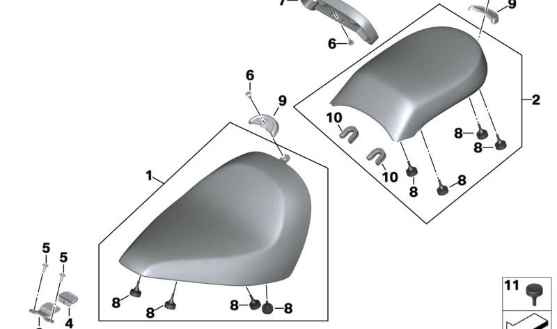 Cubierta asiento trasero OEM 52539444677 para motos BMW R18, R18 Classic. Original BMW Motorrad.