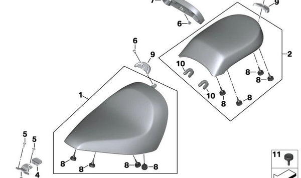 Cubierta asiento trasero OEM 52539444677 para motos BMW R18, R18 Classic. Original BMW Motorrad.