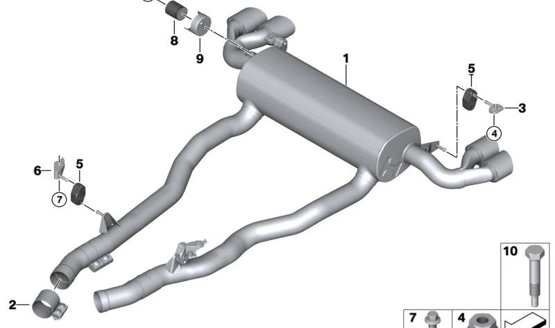 Soporte del Silenciador Trasero Derecho para BMW F90, G30, G31, G32, G11, G12, F91, G14, F95, F96 (OEM 18308582061). Original BMW